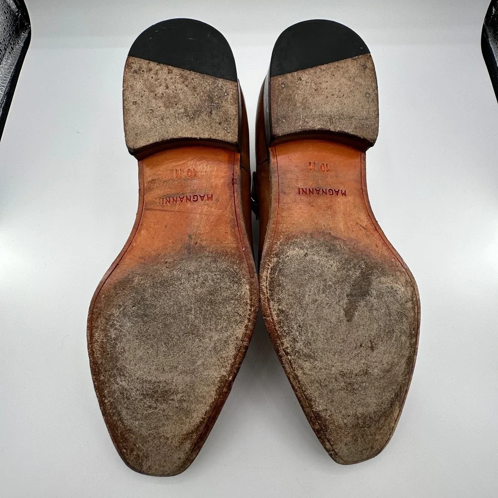 Magnanni Double Buckle‎ Monk Strap Shoes Mens 10M Ramolo Tobacco Brown Leather